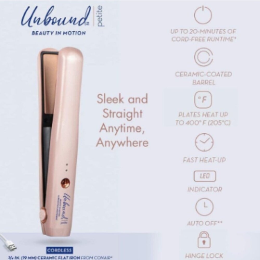 Conair Unbound Petite Cordless 3/4" Mini Recharge Straightener